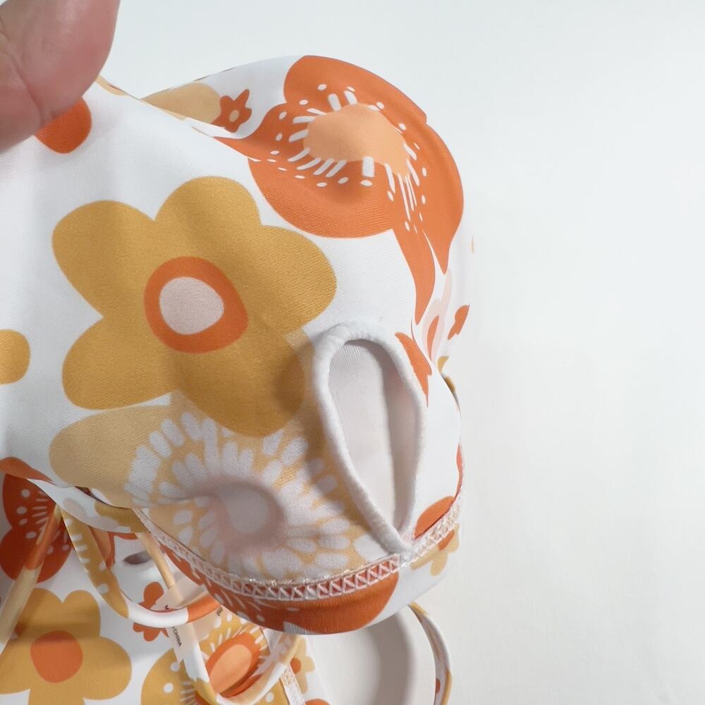 Aurelle L McCall Bikini Set Orange Retro Floral Print Two Piece Bold Bright - Picture 8 of 11
